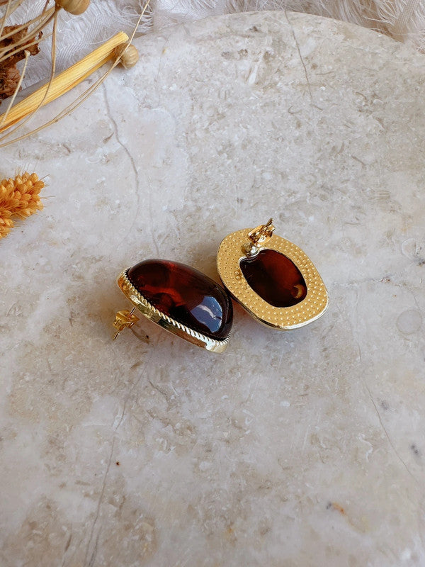 Soul Mate & 925 Silver post brown earrings