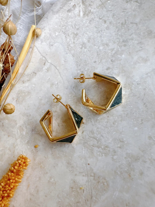 Soul Mate & 925 Silver post irrégulier green earrings