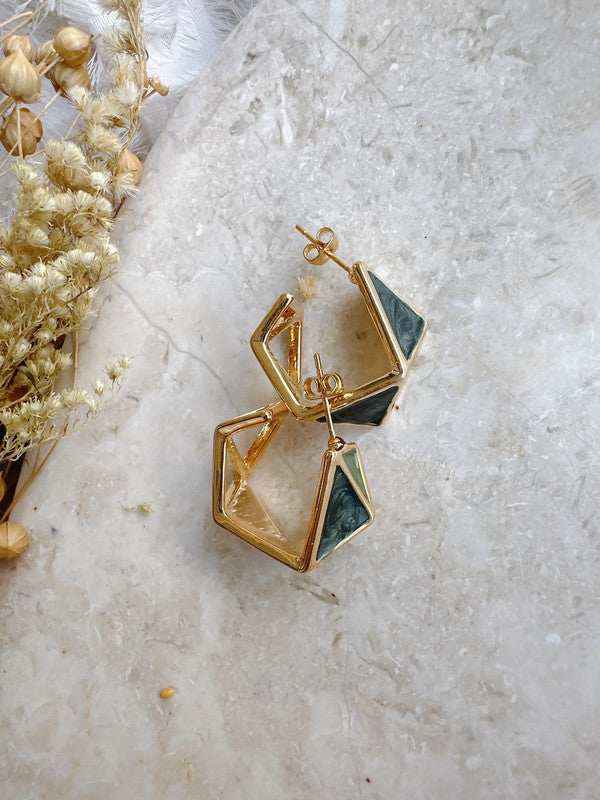 Soul Mate & 925 Silver post irrégulier green earrings