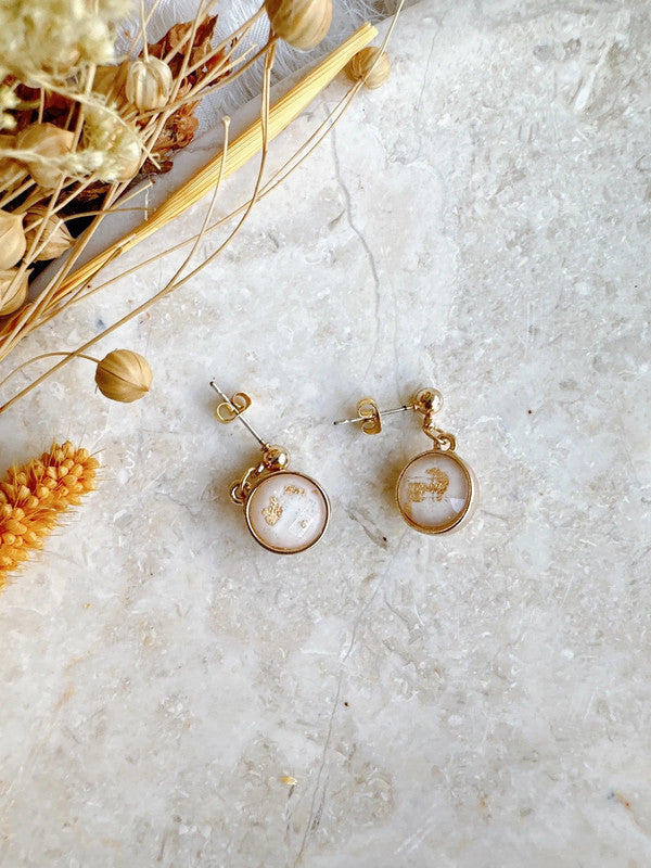 Soul Mate & 925 Silver post white and gold color earrings