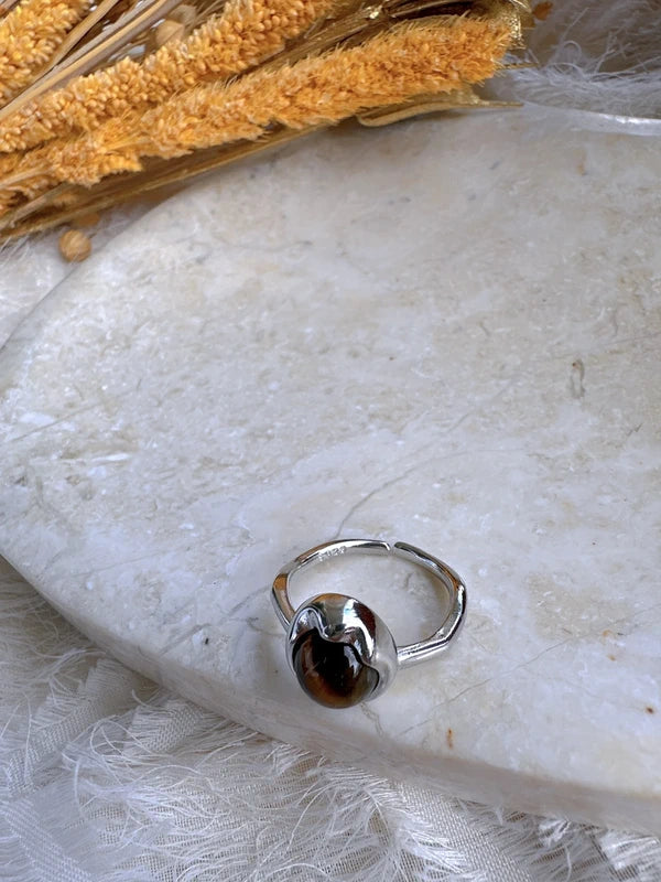 Soul Mate  & Sterling silver adjustable brown stone ring