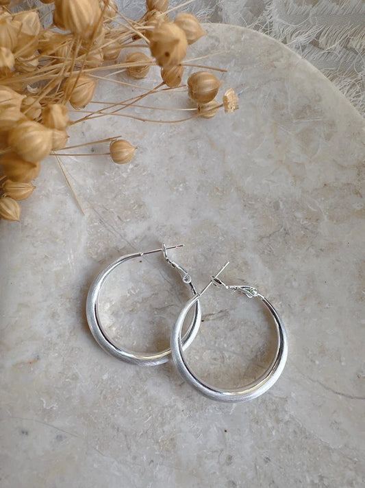 30mm 925 Silver post matte hoop earrings