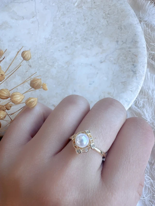 Soul Mate   & Water fresh Pearl rococo style adjustable ring