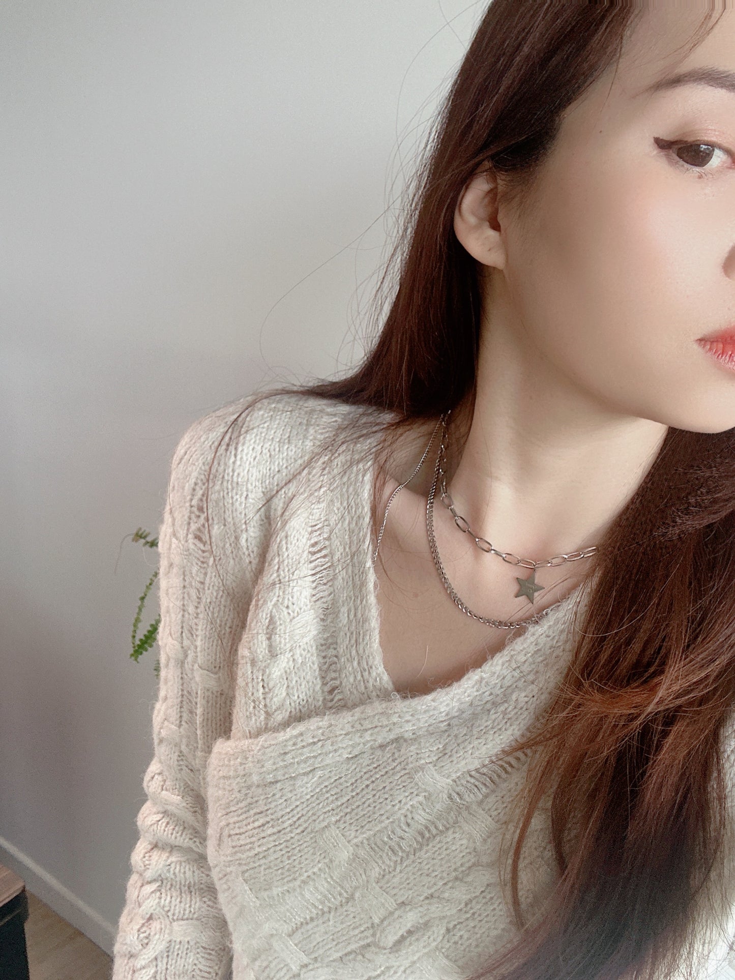 2 layers stars necklaces silver color