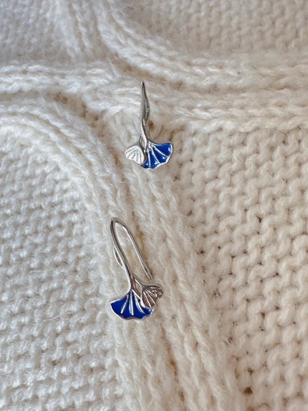925 sterling silver mini leaves blue earrings