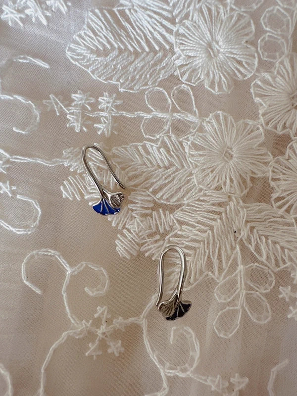 925 sterling silver mini leaves blue earrings