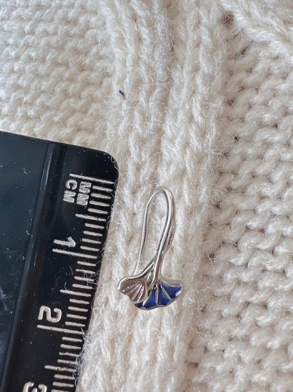 925 sterling silver mini leaves blue earrings