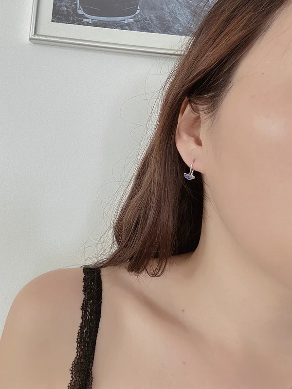 925 sterling silver mini leaves blue earrings