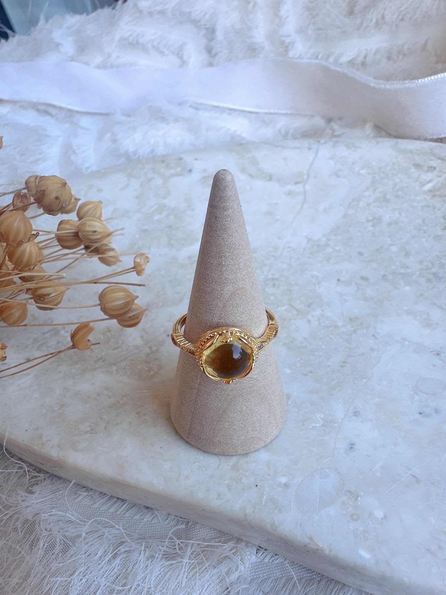 Soul Mate  yellow & crystal 14k gold plated  adjustable ring