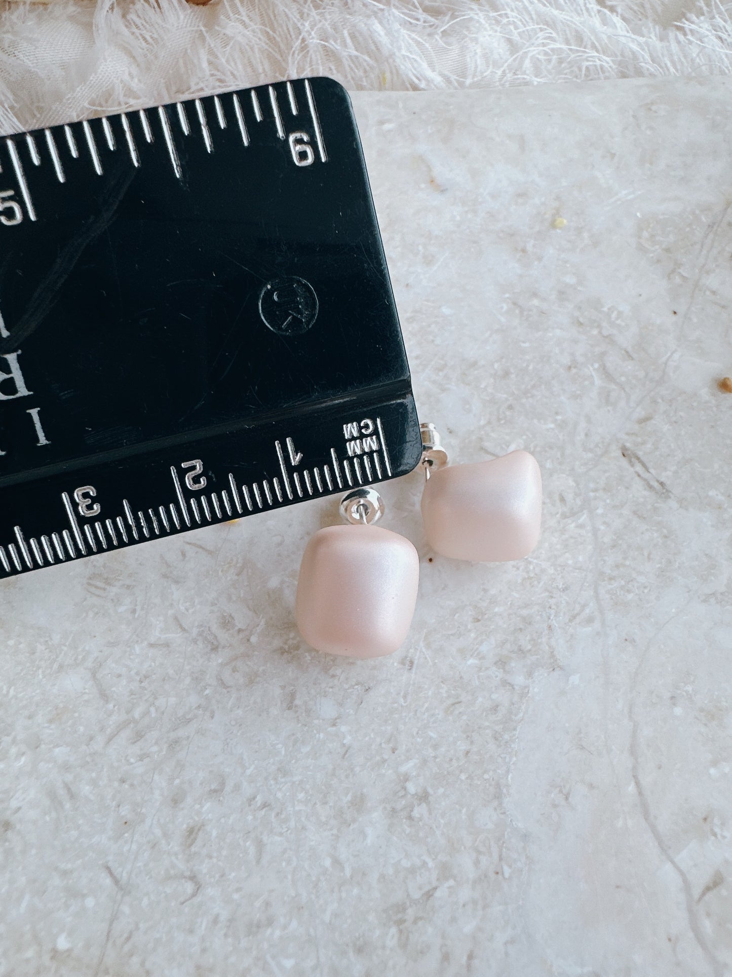 Soul Mate Q & Frosted Pink Gold Plated Stud Earrings