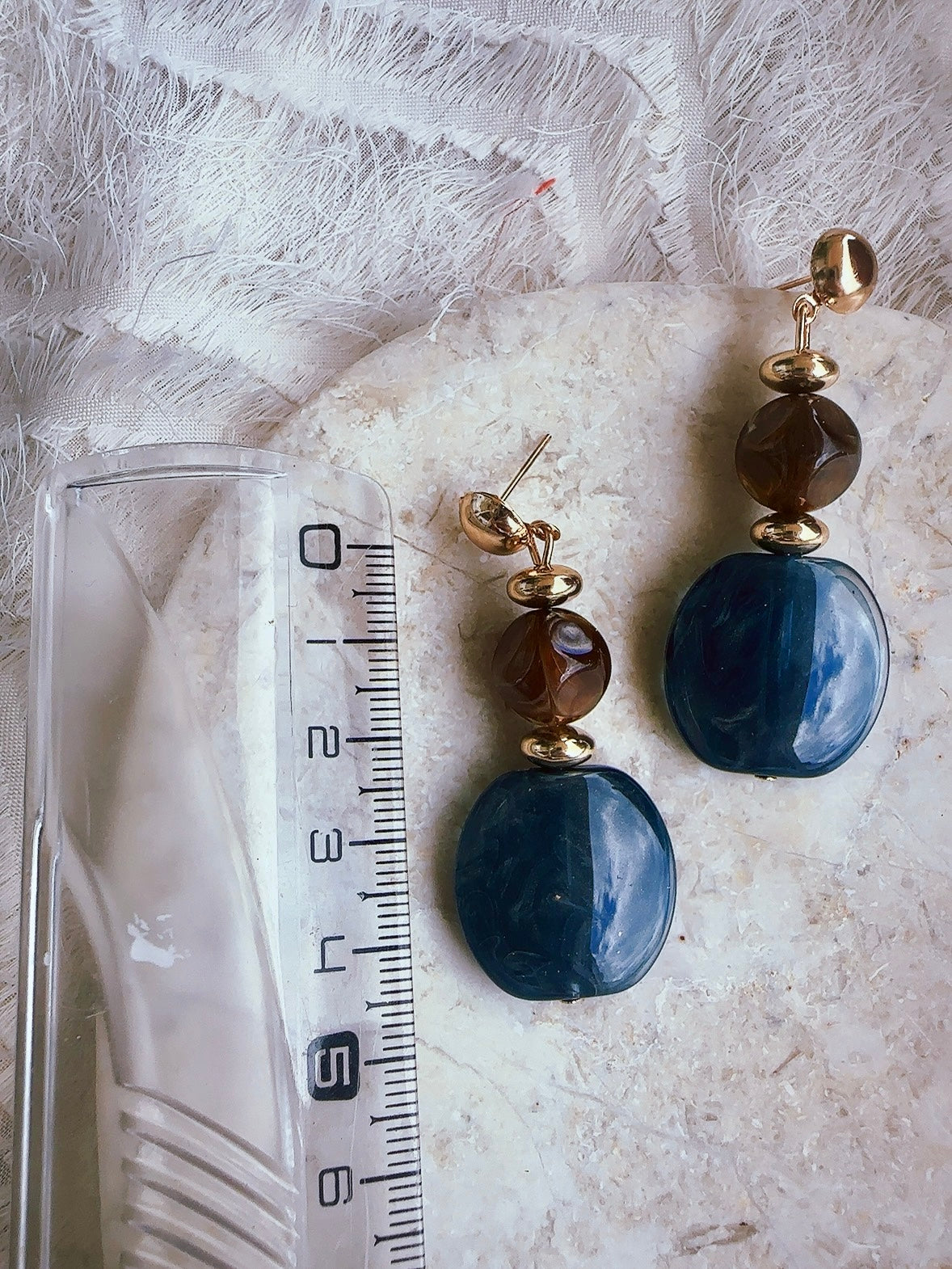 Vintage style brown/ blue  925 silver posts earrings