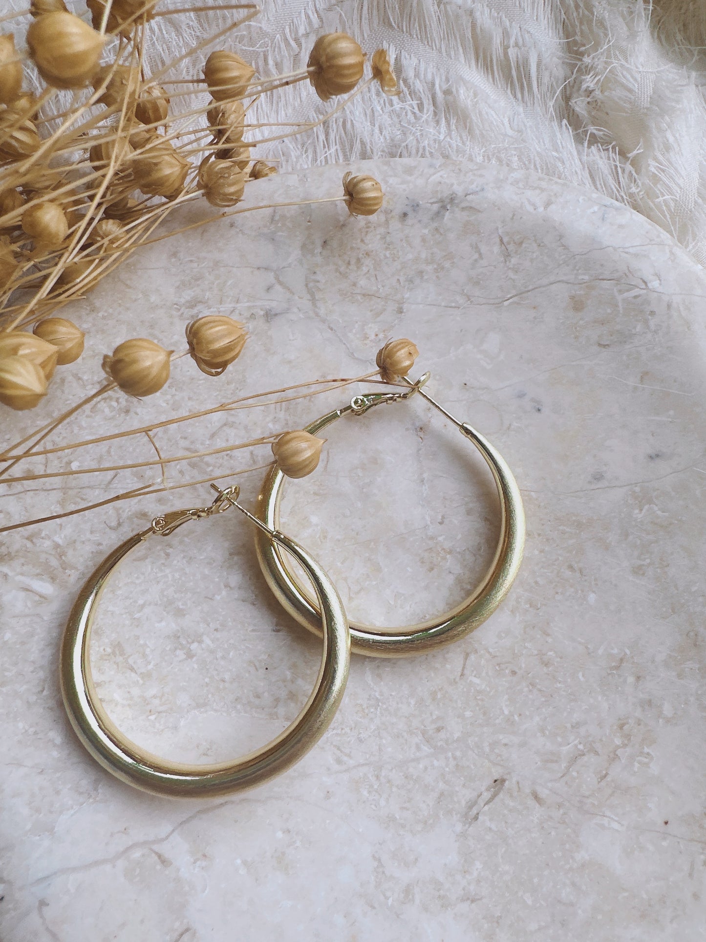 40mm 925 Silver post gold color hoop earrings
