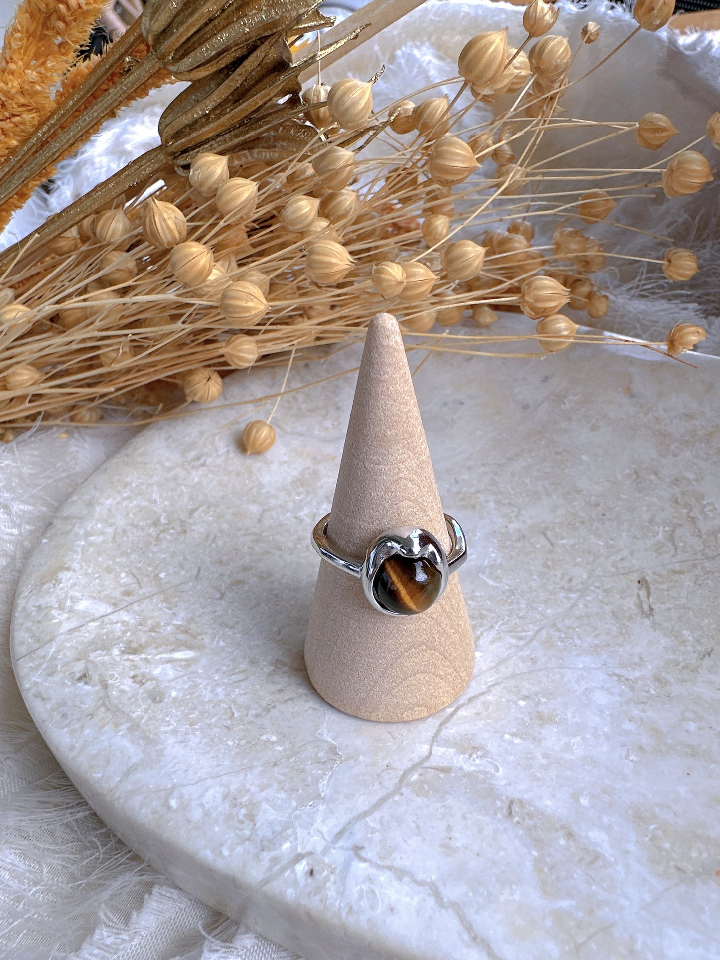 925 sterling silver brown stone adjustable ring