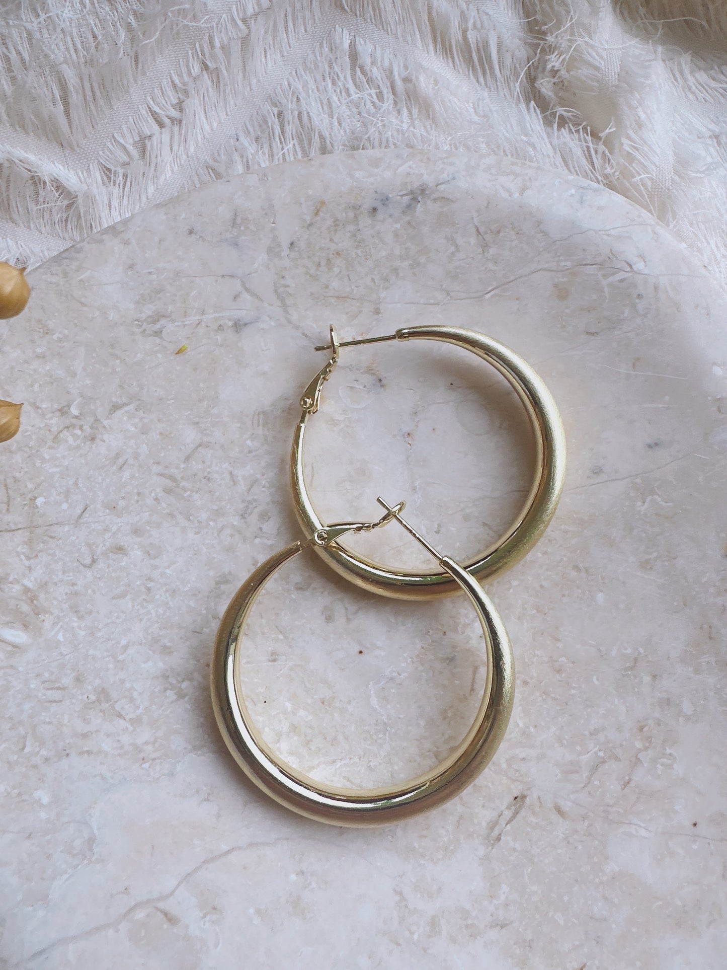 40mm 925 Silver post gold color hoop earrings