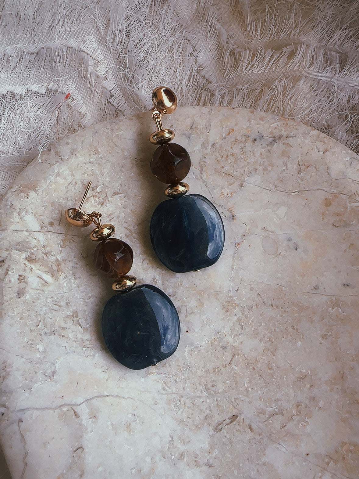 Vintage style brown/ blue  925 silver posts earrings