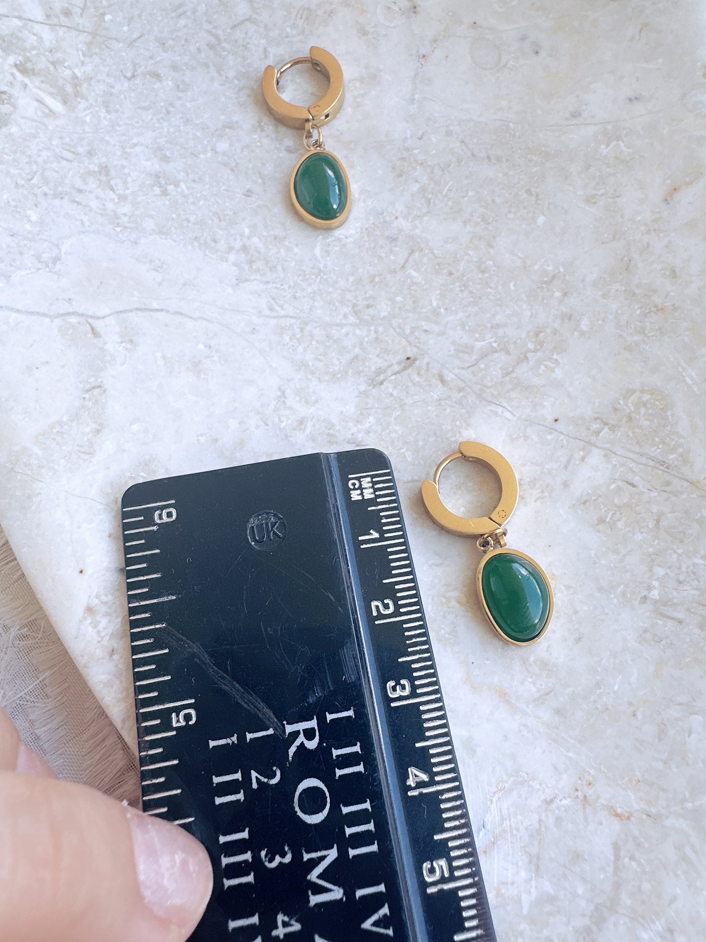 Stainless steel green earrings