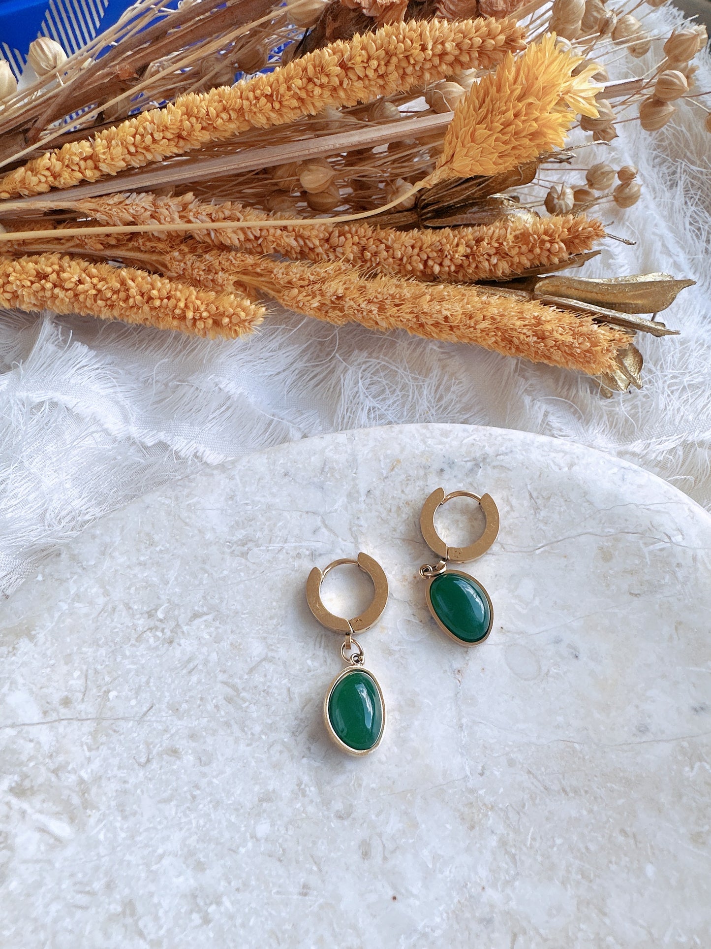 Stainless steel green earrings