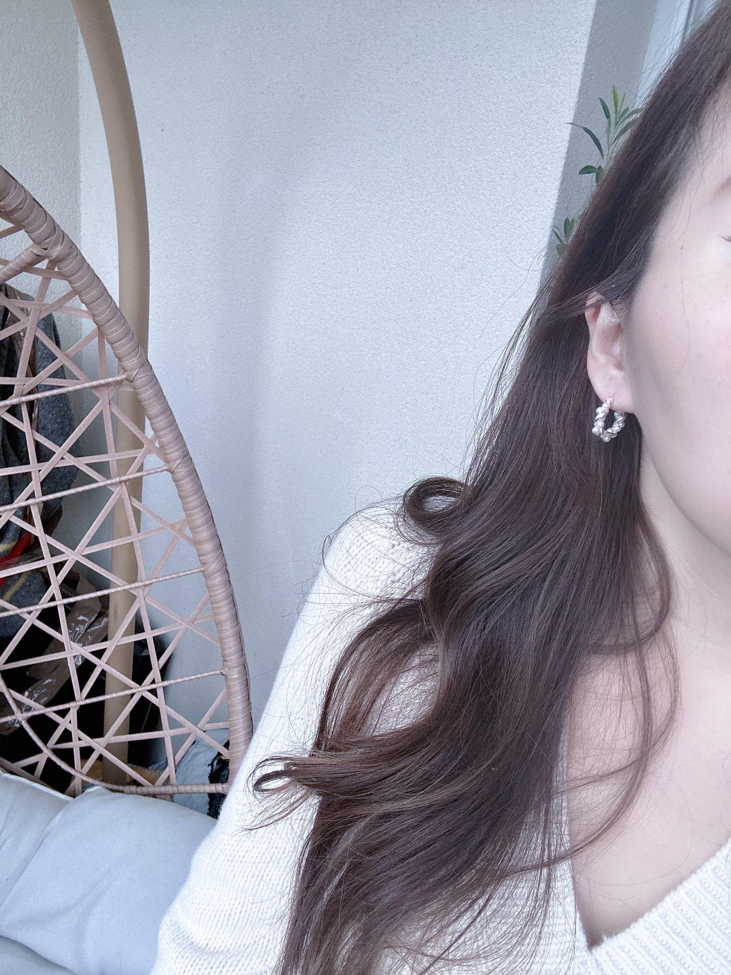 925 silver post silver color pearl hoop earrings