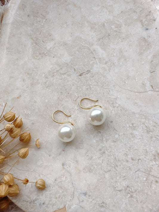 12mm pearl 14k gold plated earrings