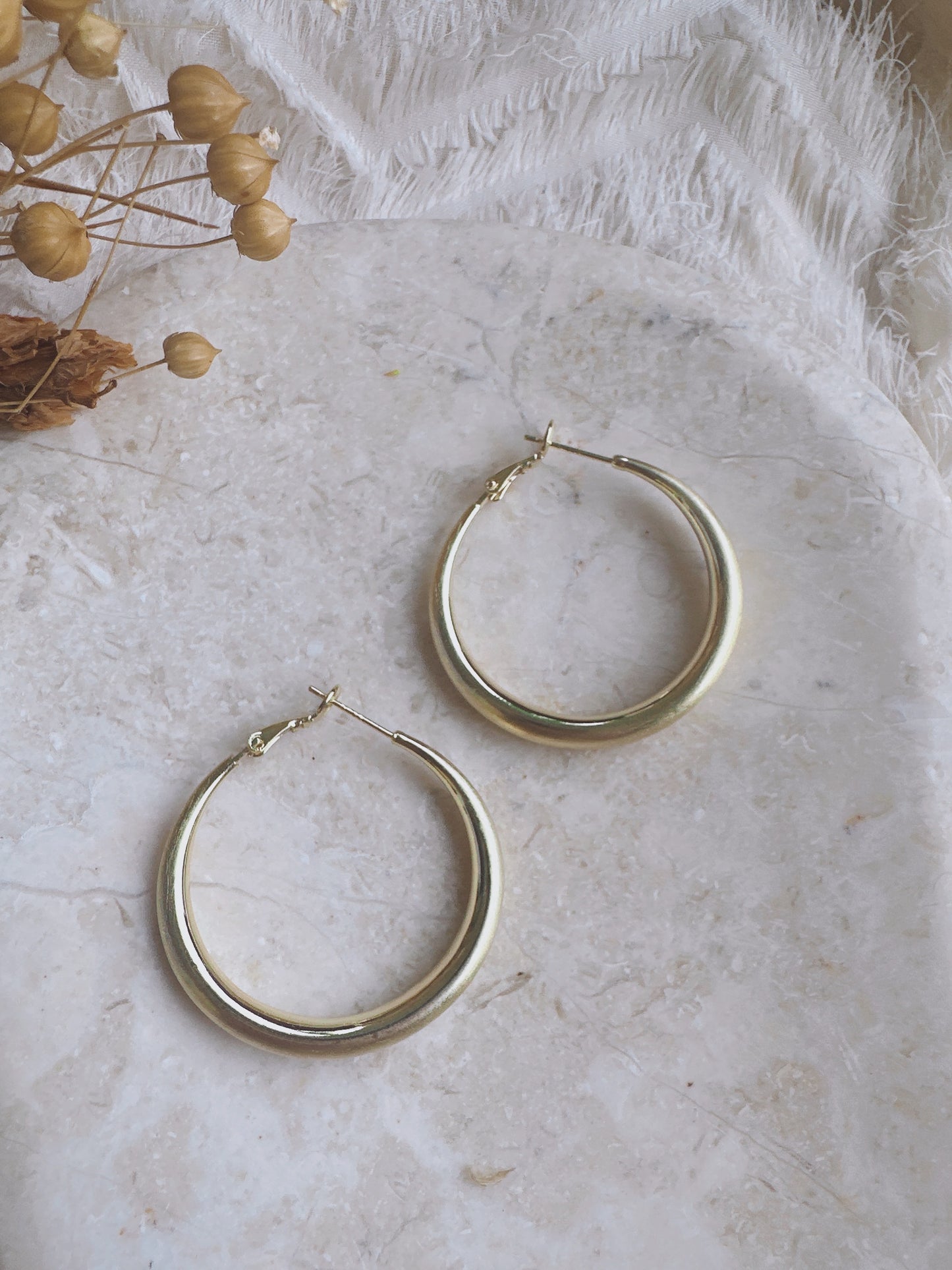 40mm 925 Silver post gold color hoop earrings