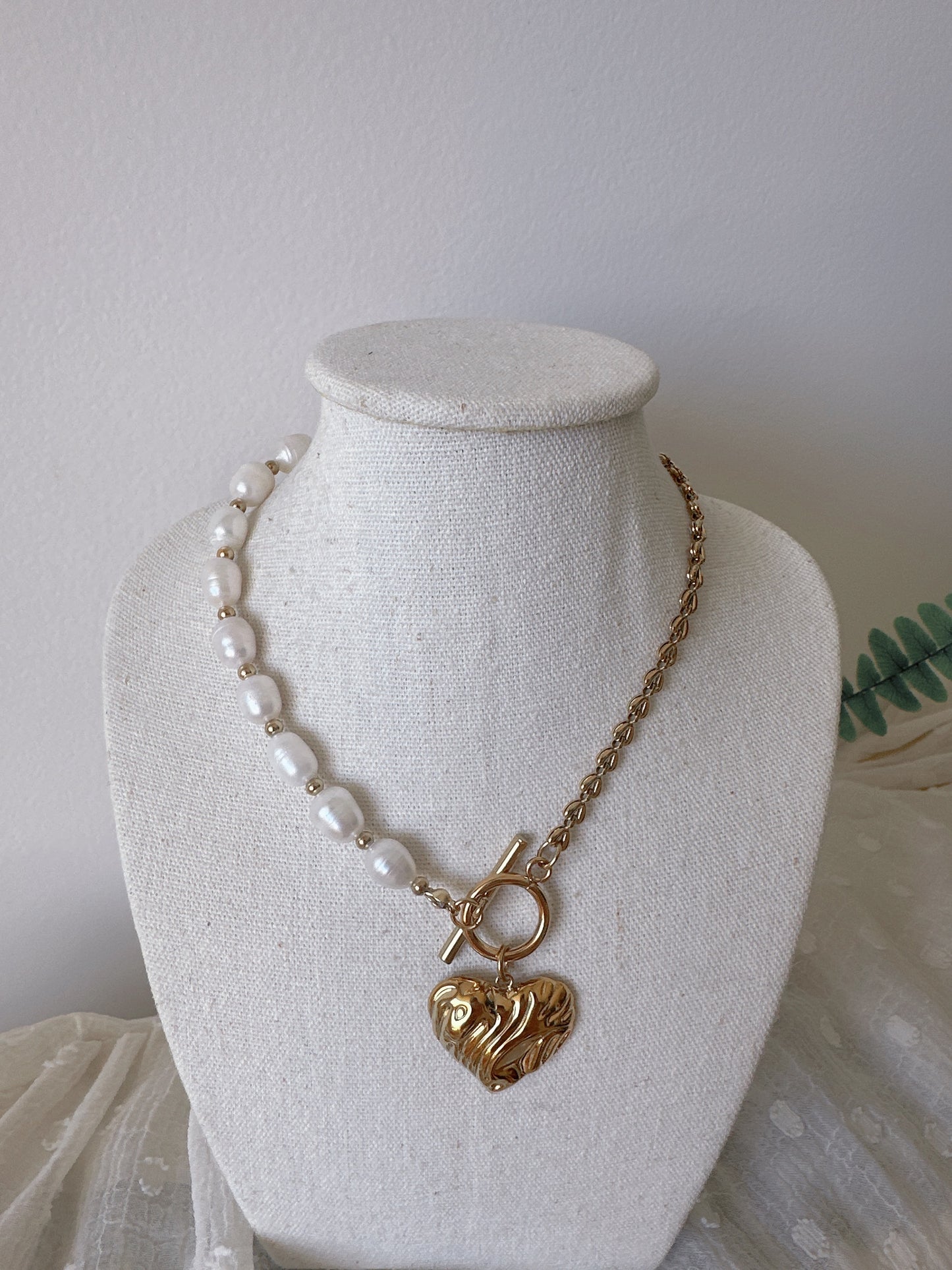 Soul Mate Pearl Heart & Water Fresh Pearl Stainless steel double layer bohemian necklace
