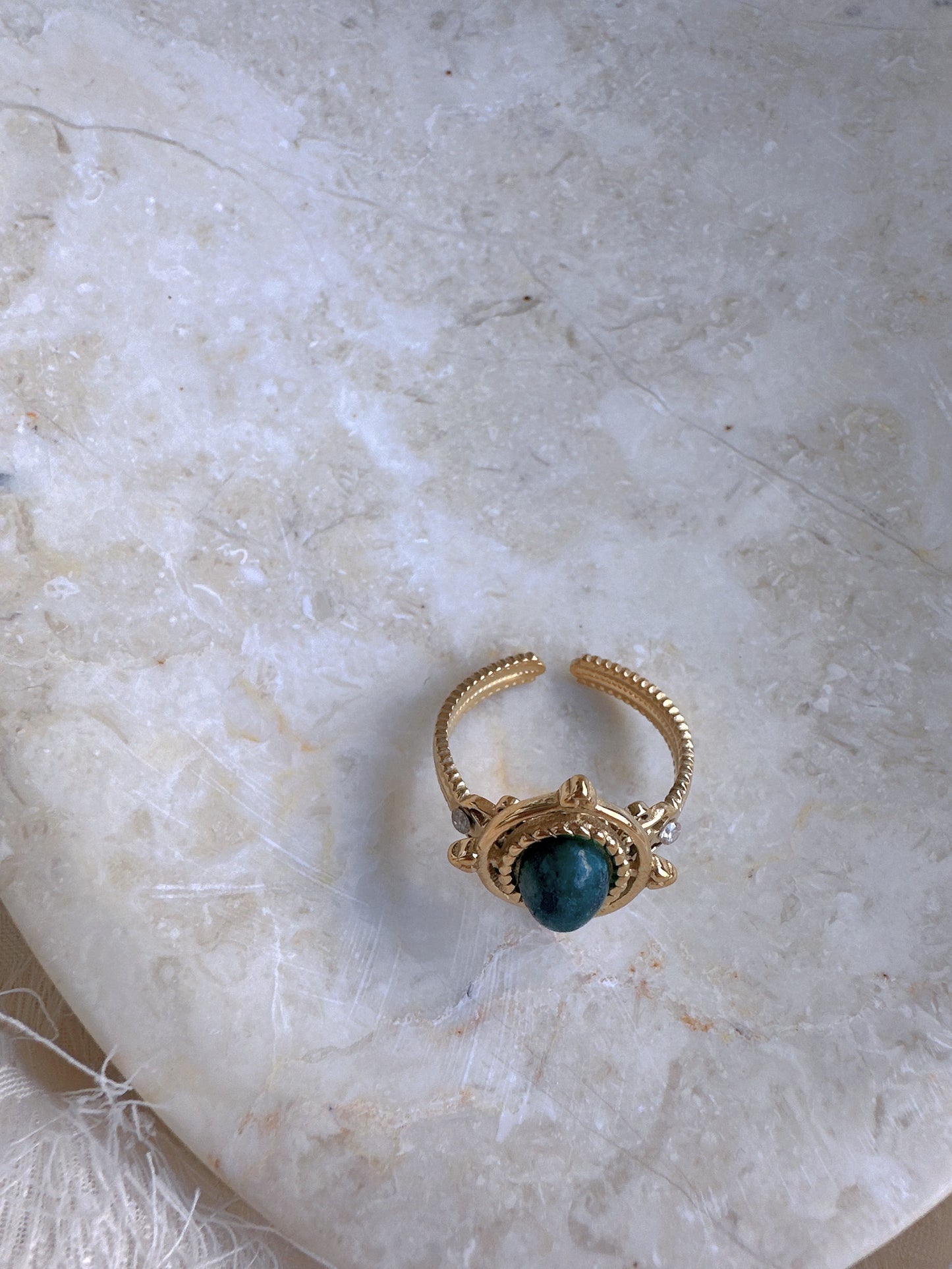 Natural green stone stainless steel adjustable ring