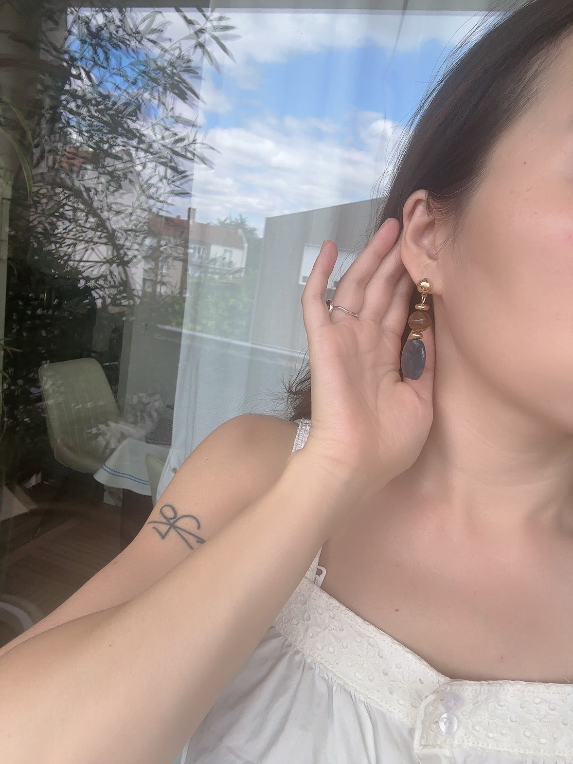 Vintage style brown/ blue  925 silver posts earrings