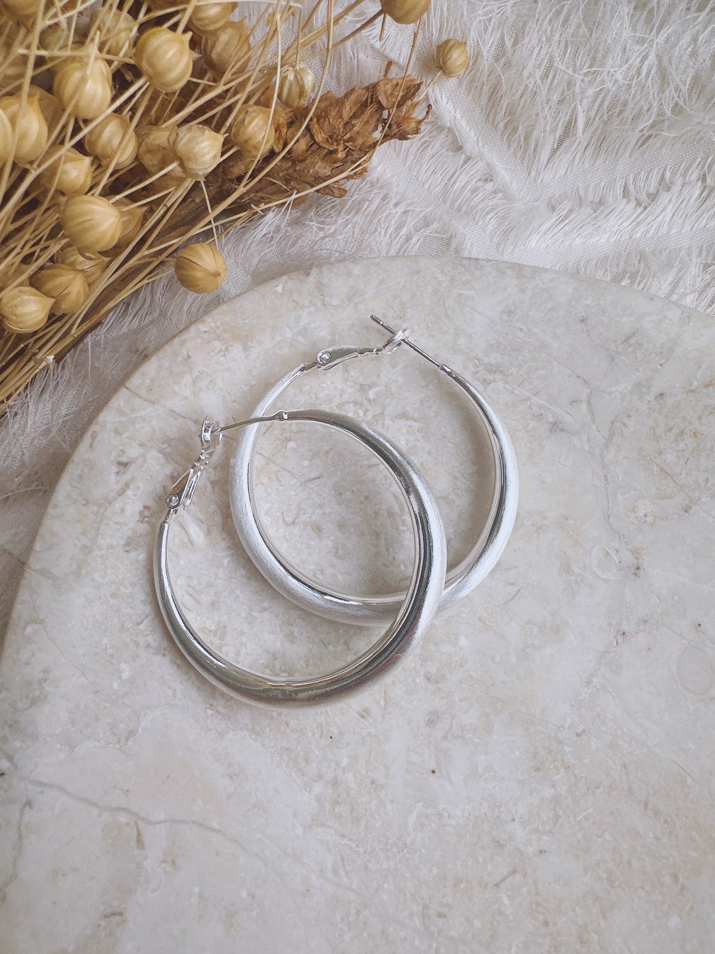 40mm 925 Silver post matte hoop earrings