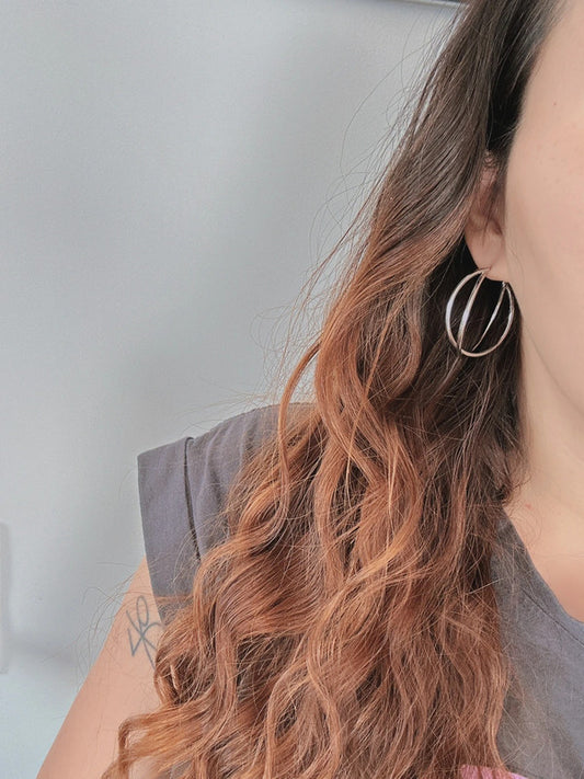 Double layer 40mm 925 Silver needles earrings