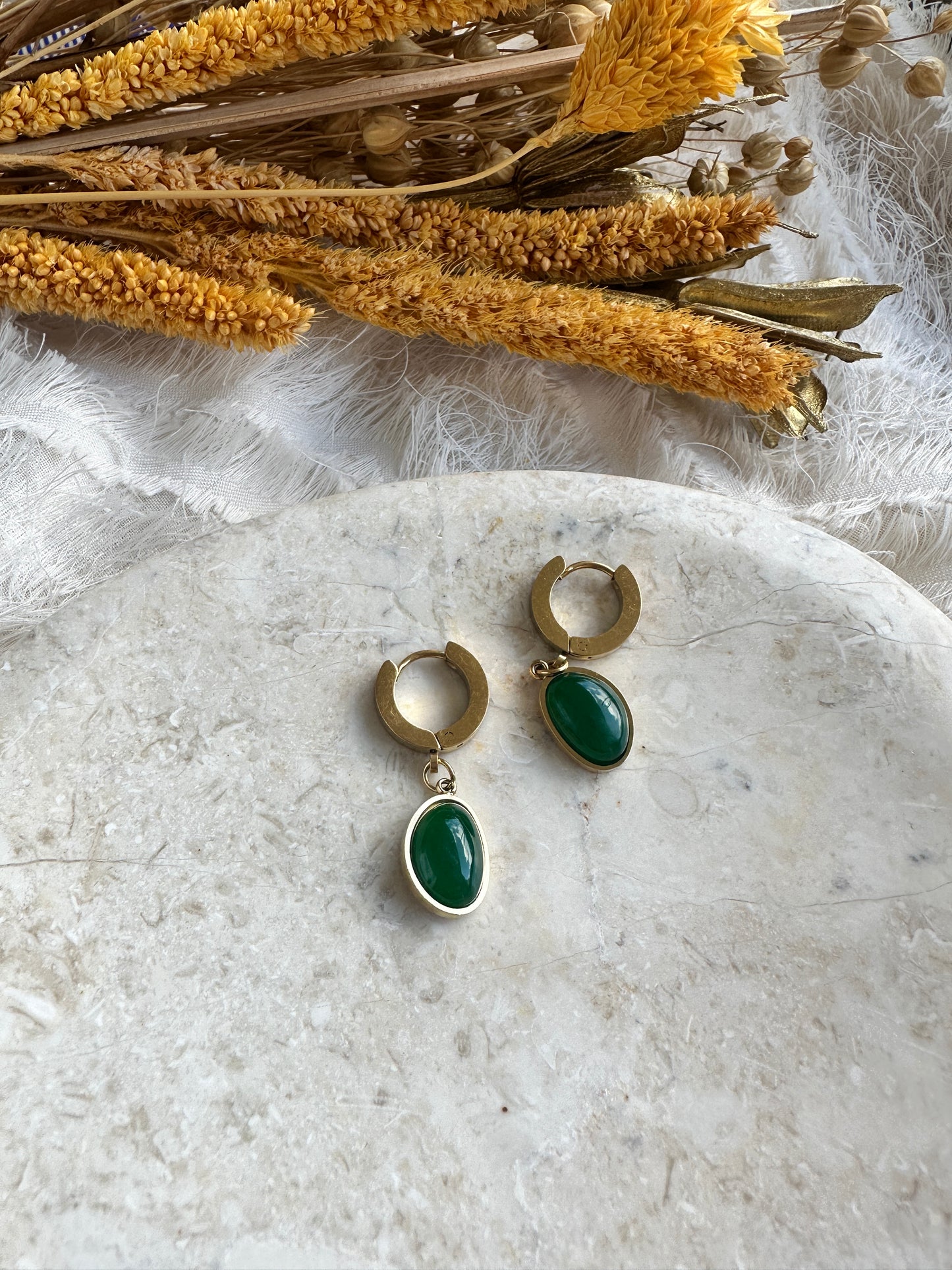 Stainless steel green earrings