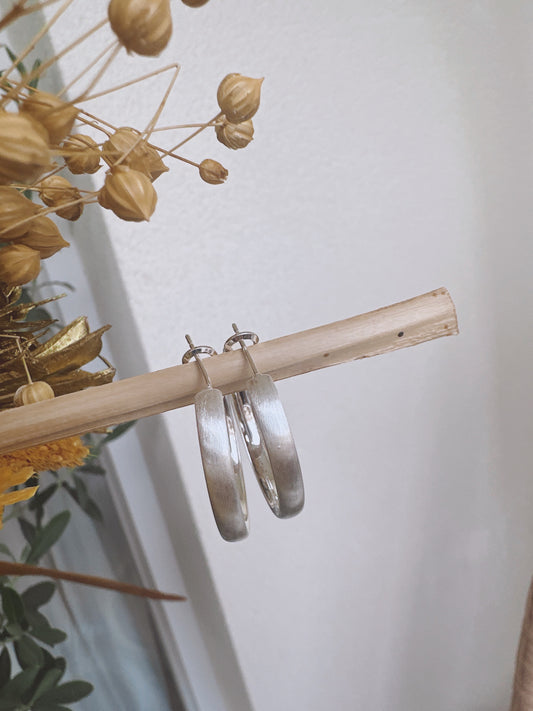 30mm 925 Silver post matte hoop earrings