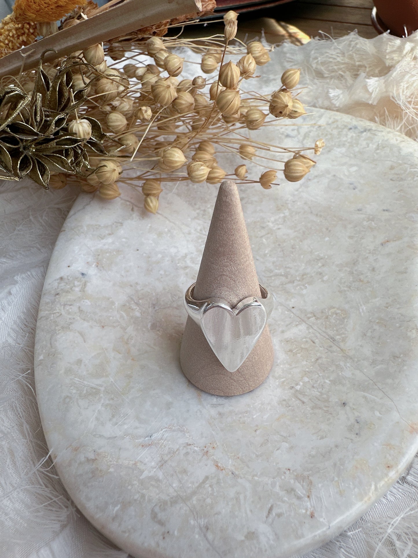 Soul Mate  & green 925 sterling silver heart shaped minimalist  adjustable ring