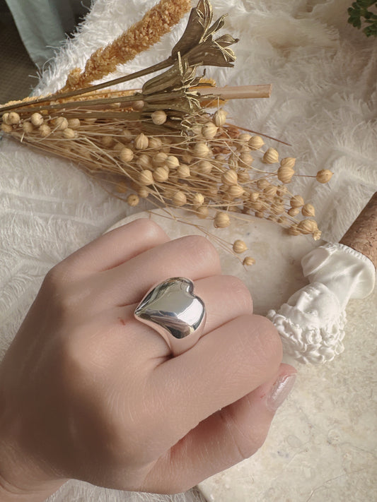 925 sterling silver heart shaped adjustable ring