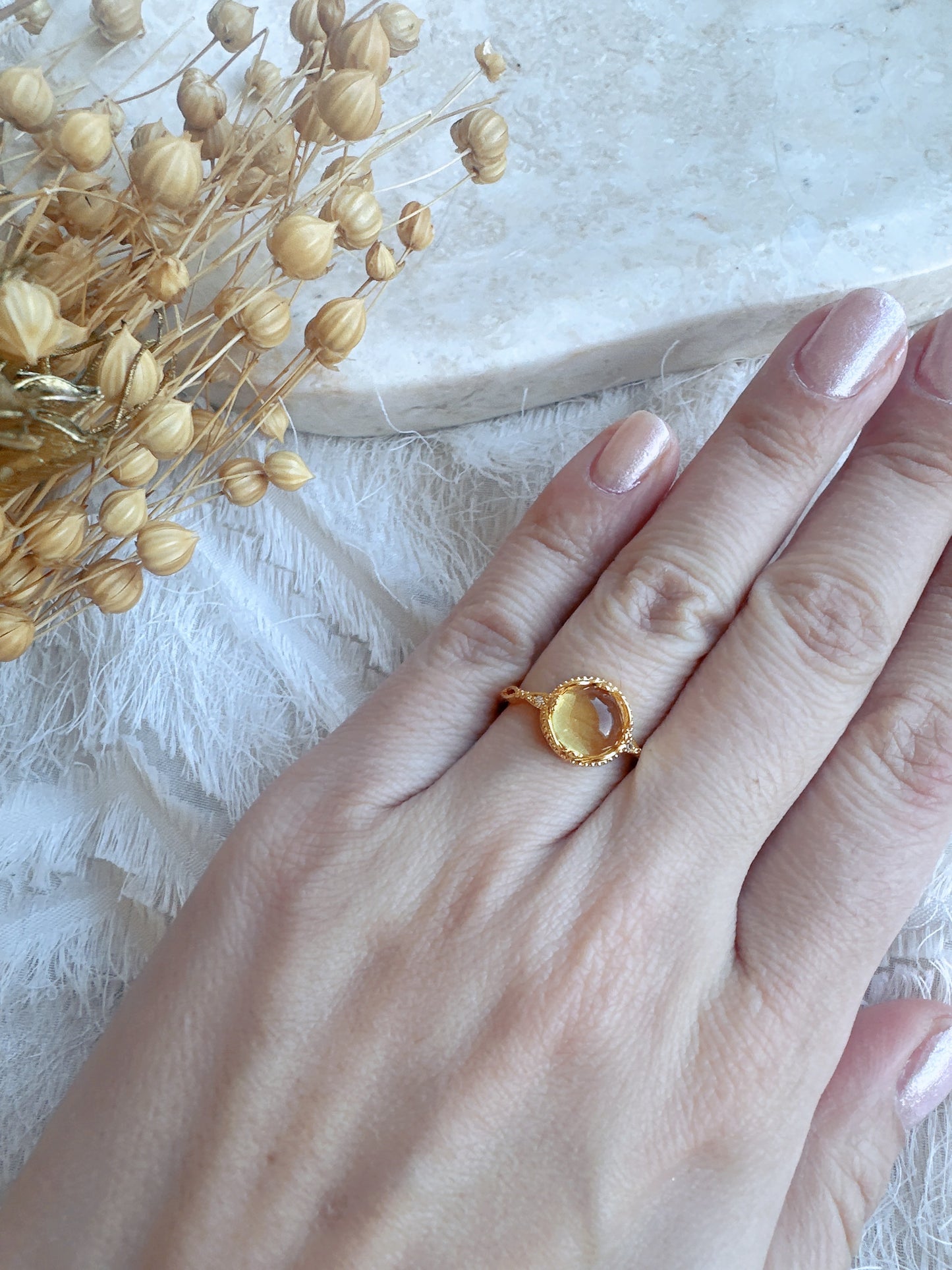 Soul Mate  yellow & crystal 14k gold plated  adjustable ring