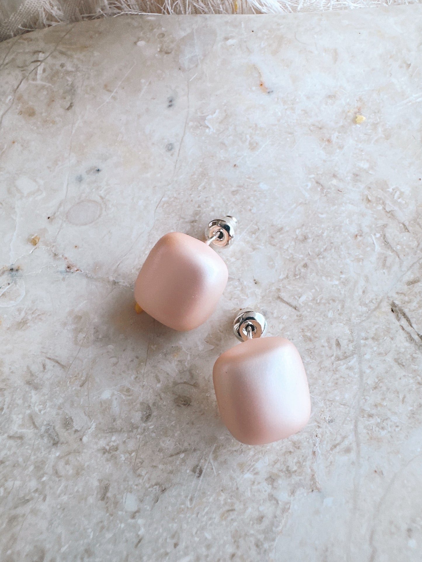 Soul Mate Q & Frosted Pink Gold Plated Stud Earrings