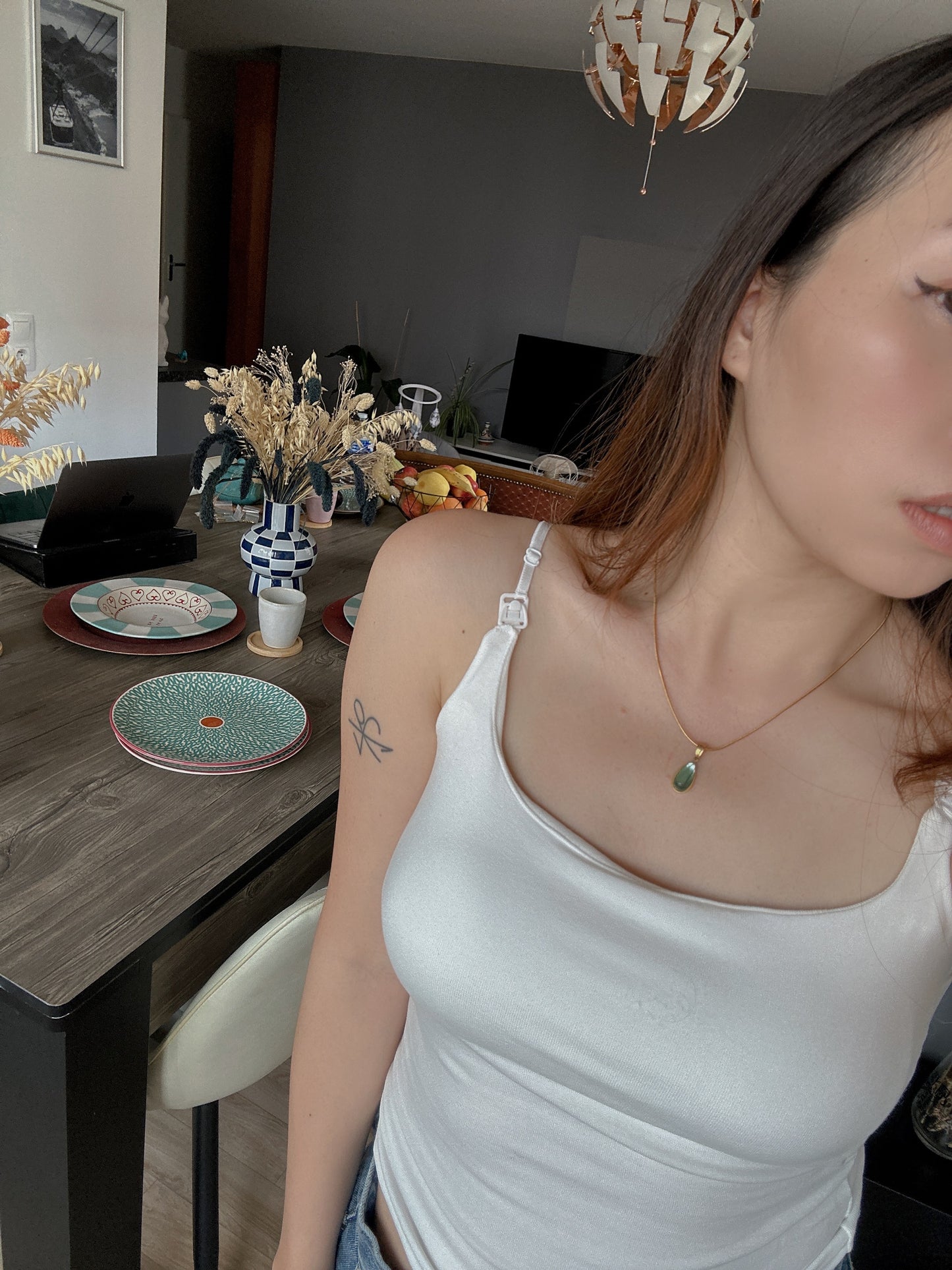 Stainless steel turquoise drop necklace