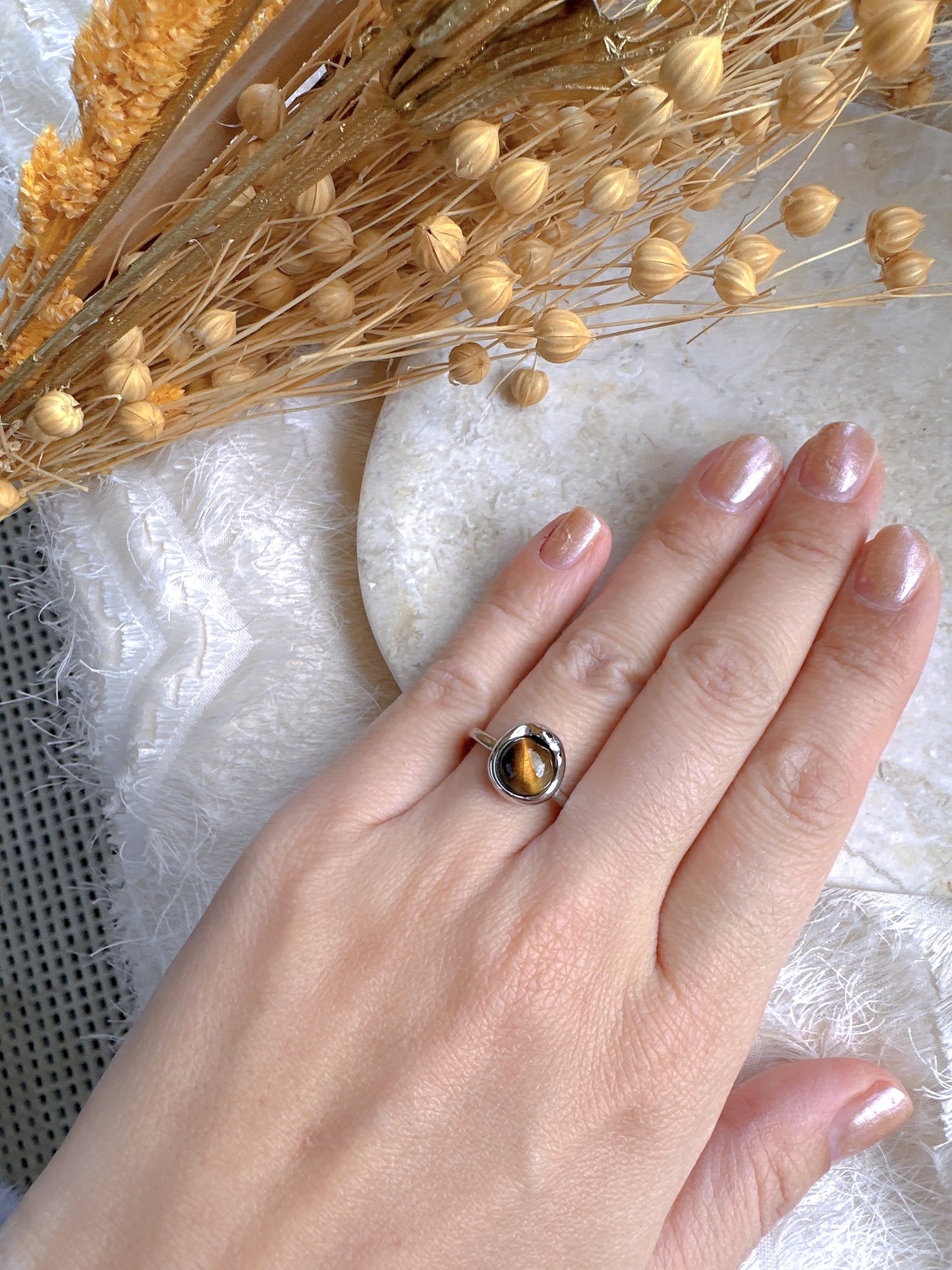 925 sterling silver brown stone adjustable ring