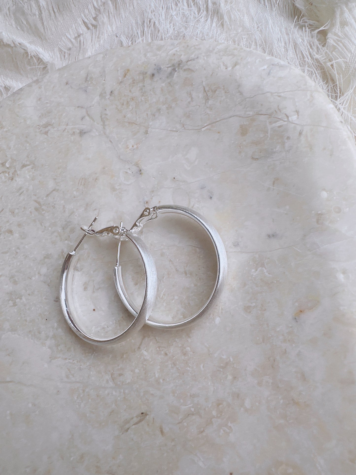 30mm 925 Silver post matte hoop earrings
