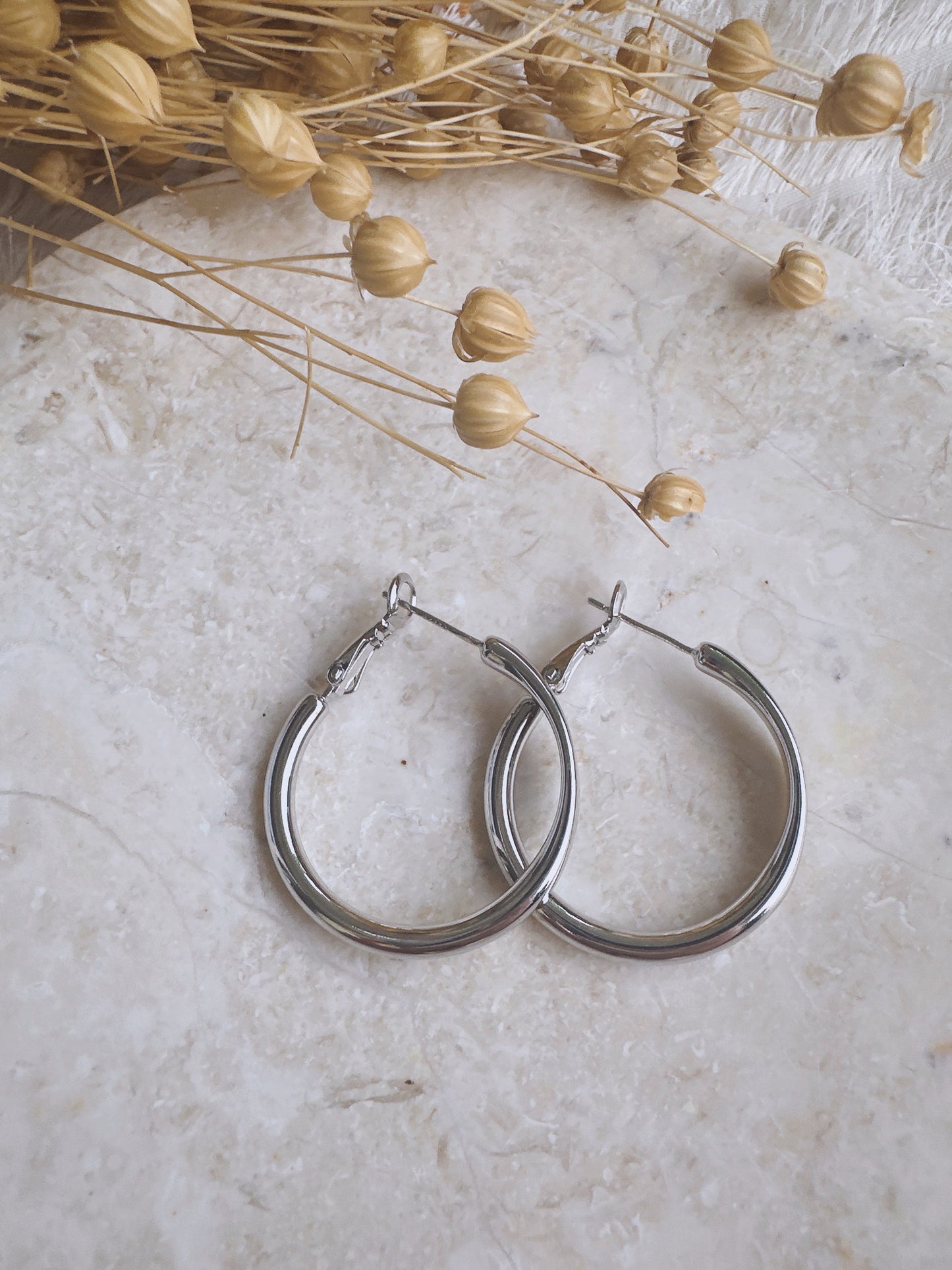 30mm 925 Silver post hoop earrings