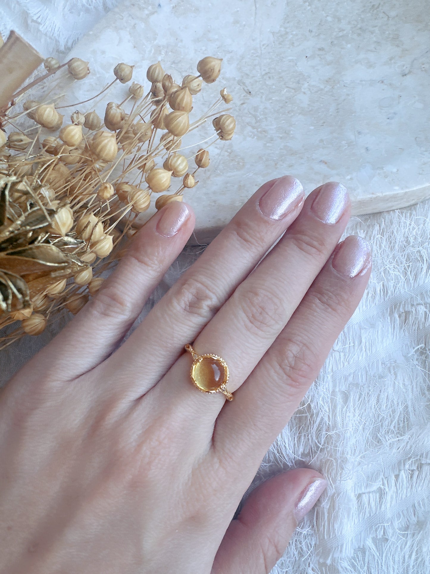 Soul Mate  yellow & crystal 14k gold plated  adjustable ring