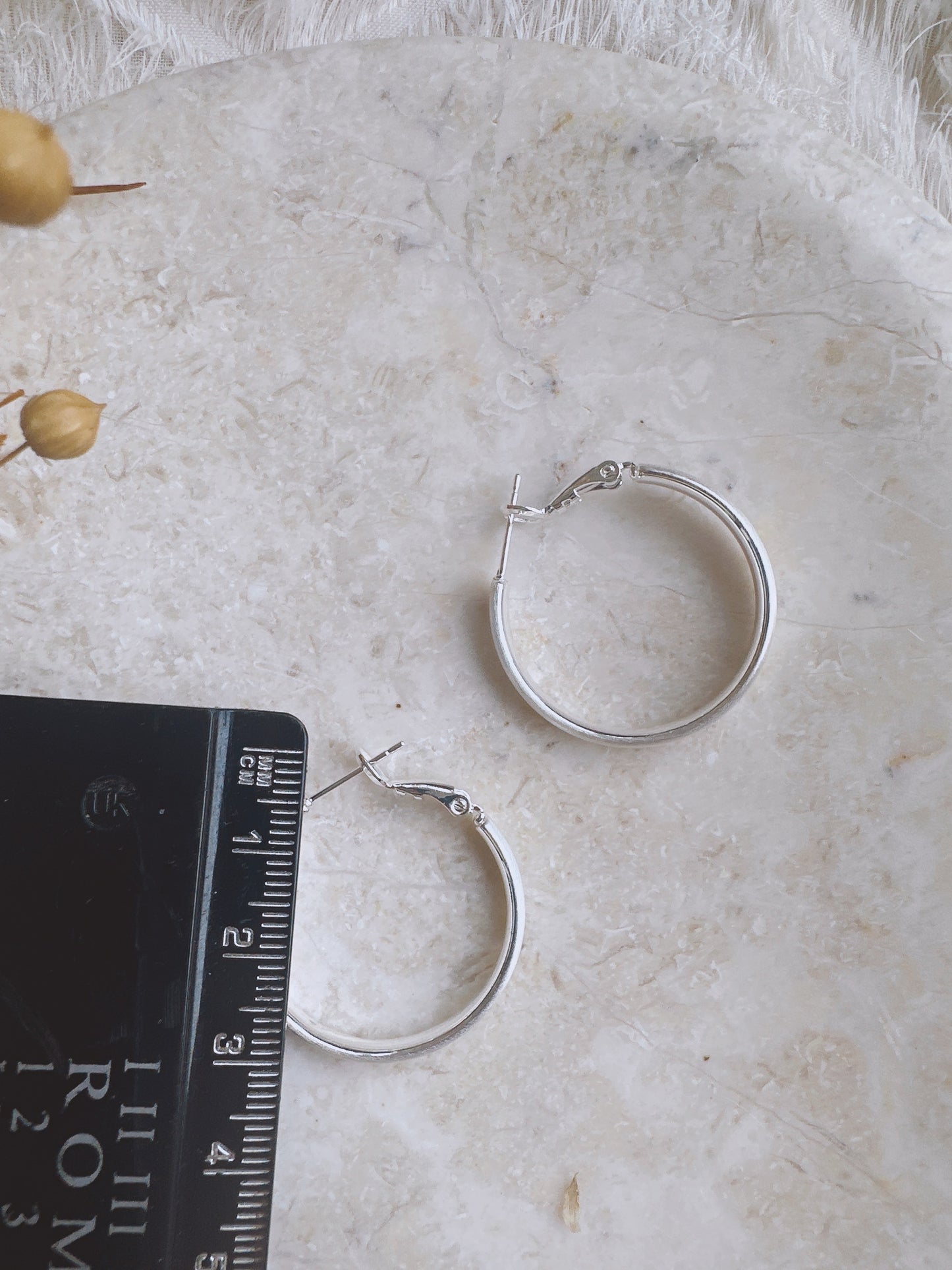 30mm 925 Silver post matte hoop earrings