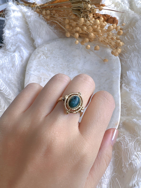 Natural green stone stainless steel adjustable ring