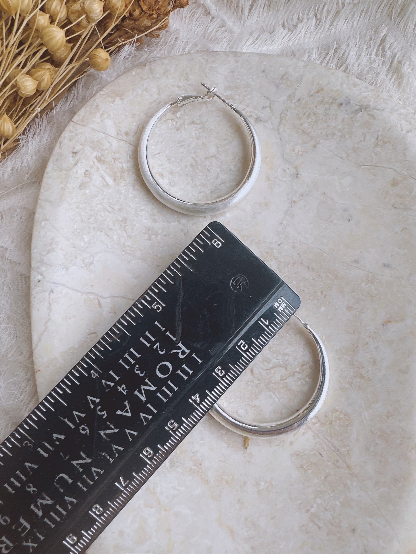 40mm 925 Silver post matte hoop earrings