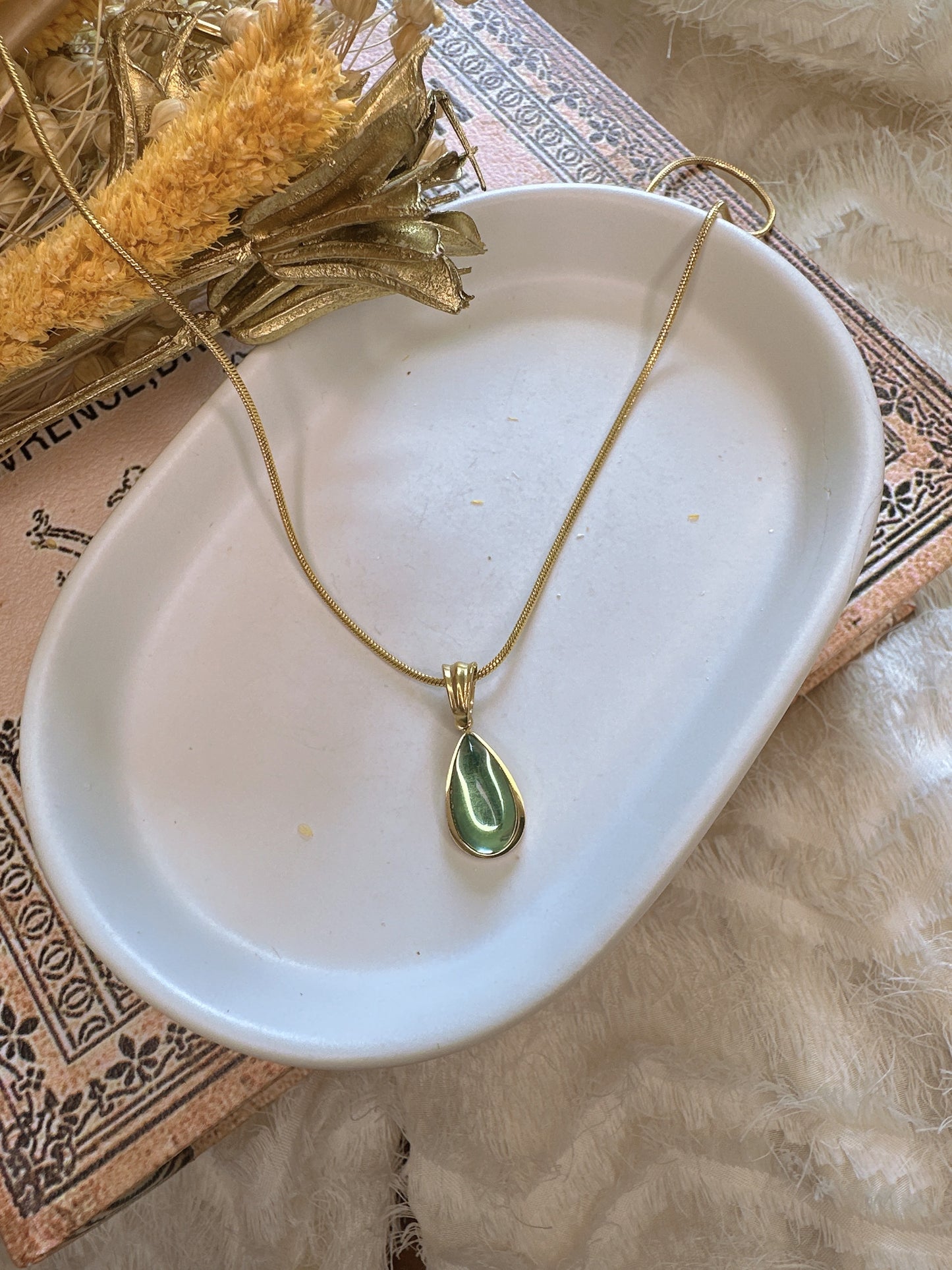 Stainless steel turquoise drop necklace