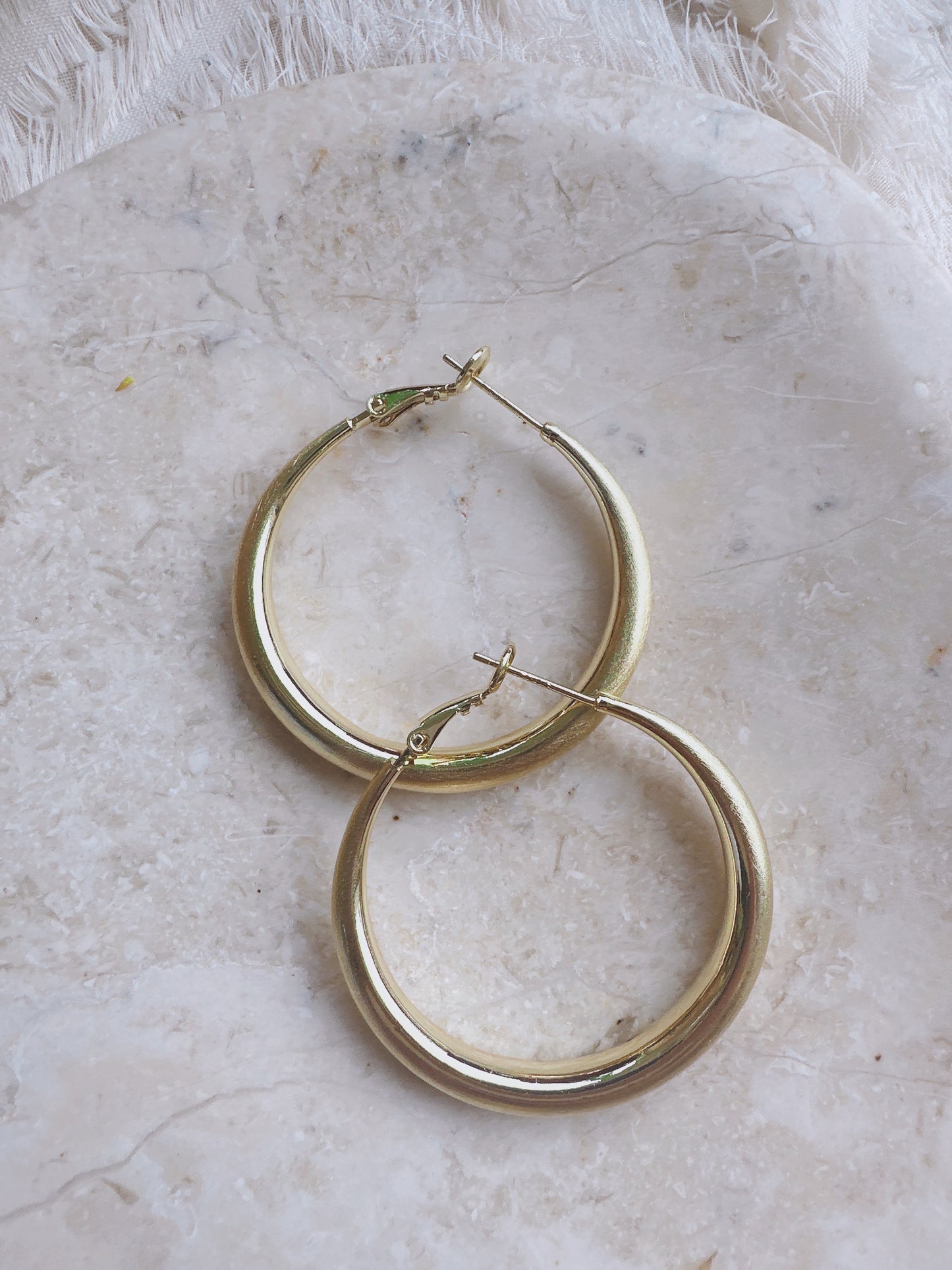 40mm 925 Silver post gold color hoop earrings