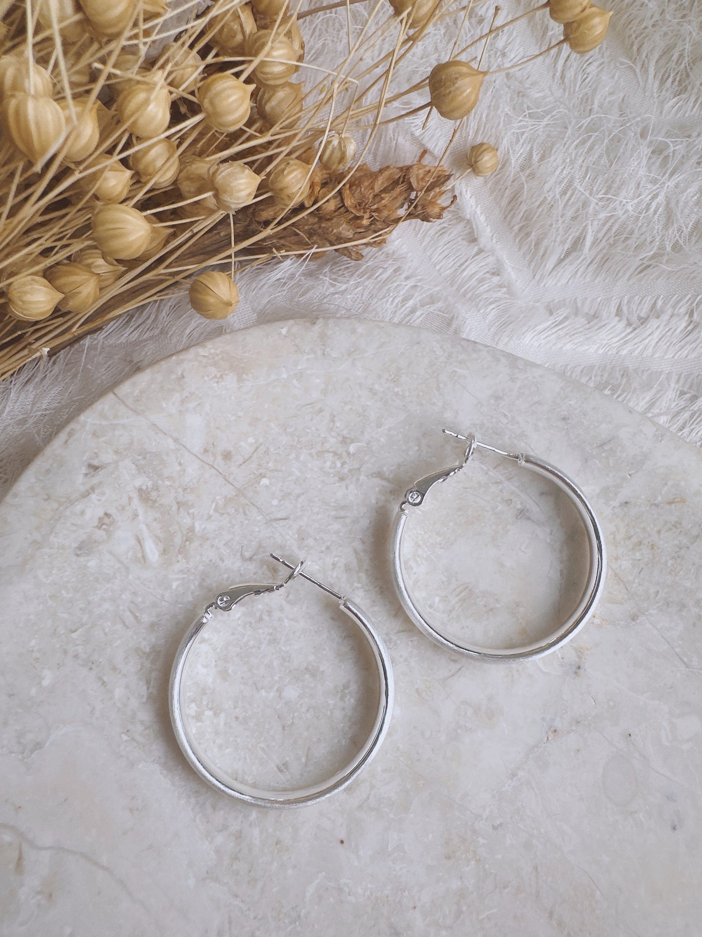 40mm 925 Silver post matte hoop earrings