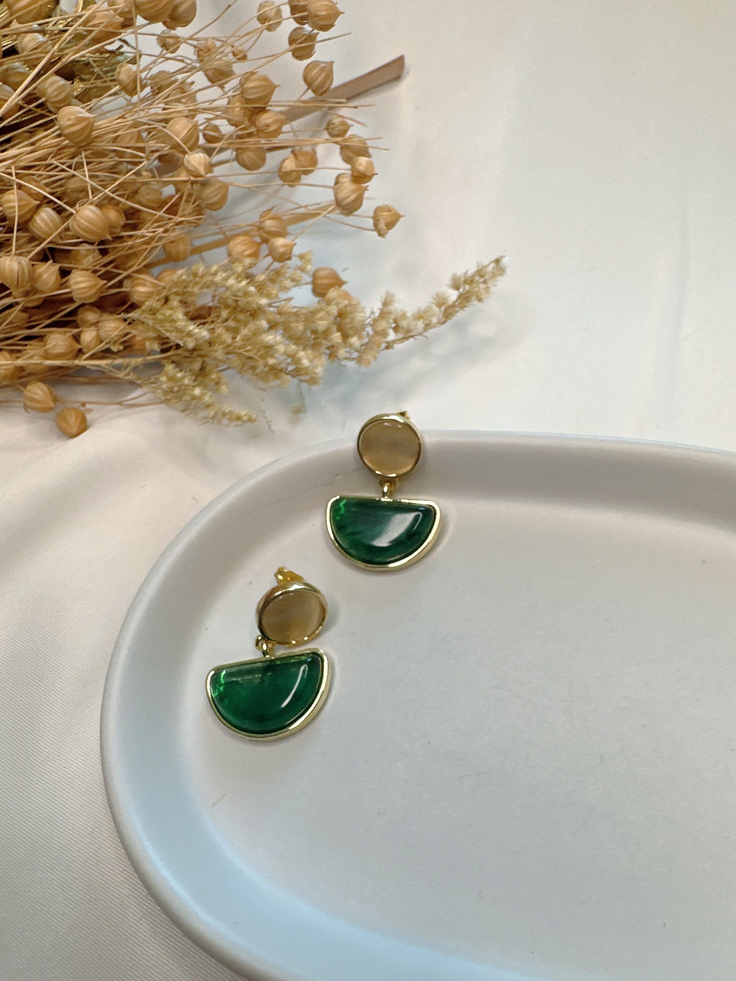 925 silver post green earrings