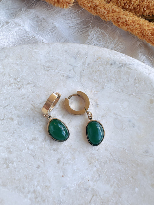 Stainless steel green earrings