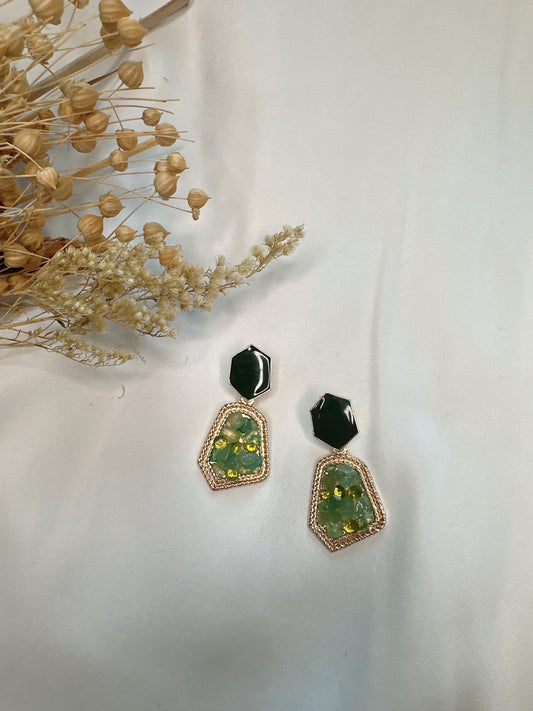 925 silver post green glass earrings