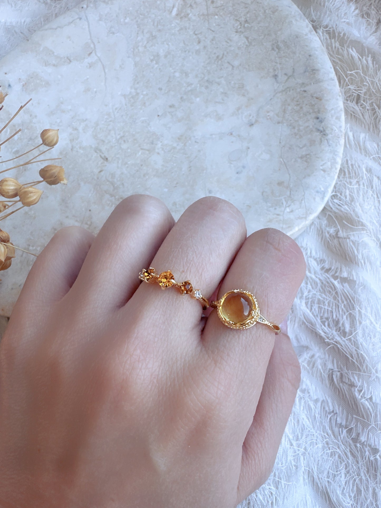 Soul Mate  & crystal 14k gold plated  adjustable ring